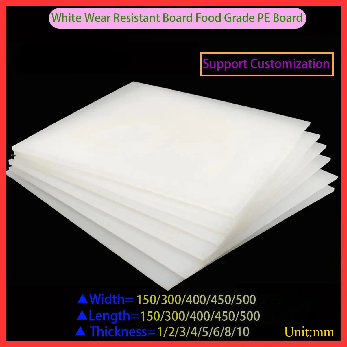 THK=1/2/3/4/5/6/8/10 HDPE Polyethylene Sheet Gasket White Wear-resistant Food Grade PE Sheet