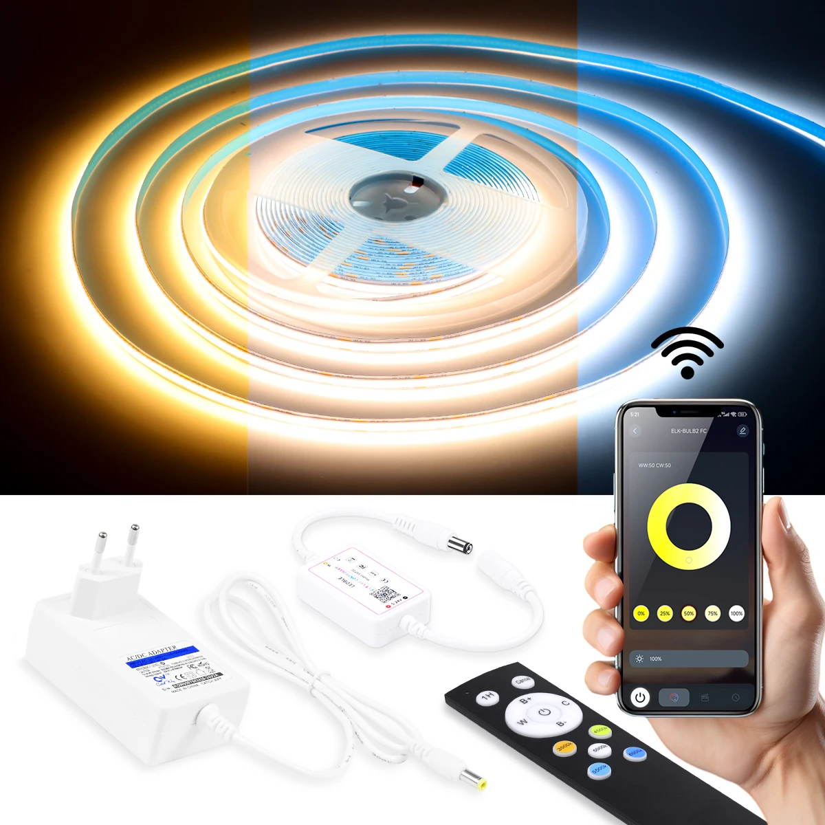 APP Bluetooth Control CCT COB LED Strip DC 24V 2700K-6500K TV BackLight Kitchen Room Decoration Led Tape Diode Flexible Ribbon