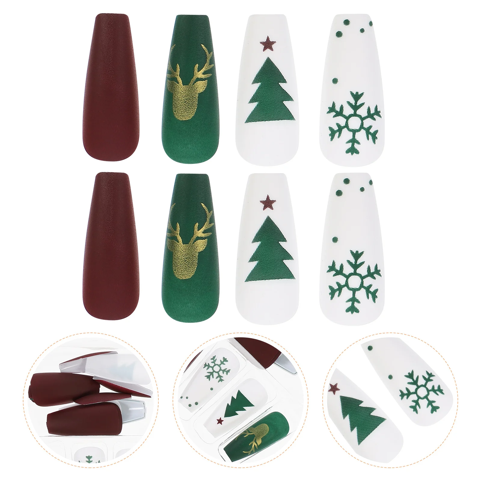 

48 шт. искусственные ногти пресс накладные с полным покрытием поддельные с клеем длинные рождественские