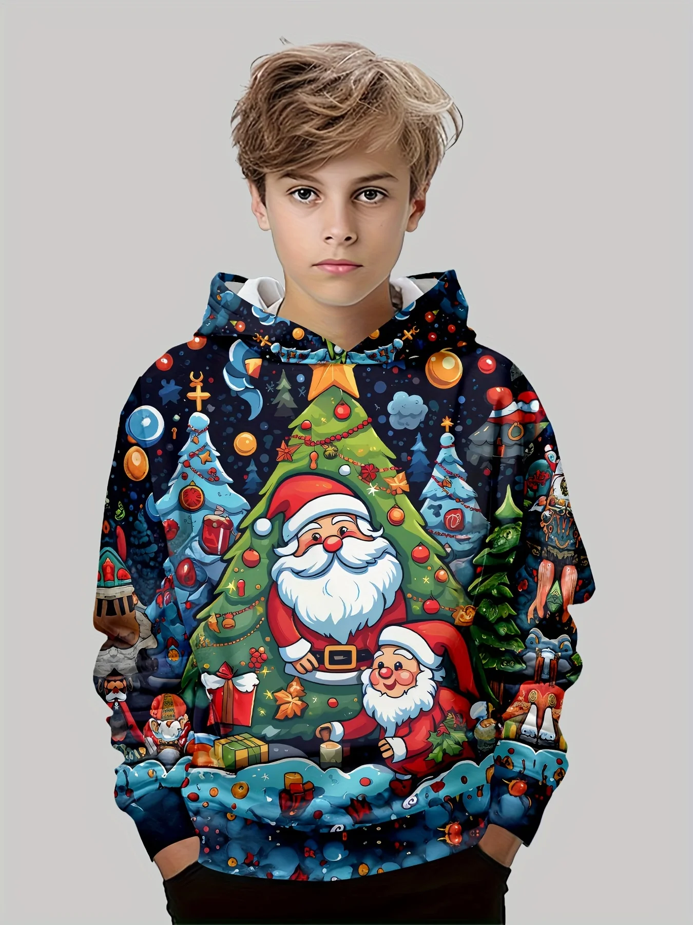 Kids Clothes Funny Christmas Hoodies Santa Claus Reindeer Long Sleeve Thin Sweatshirt for Boys Girls 2-10Y Xmas Gift for Child