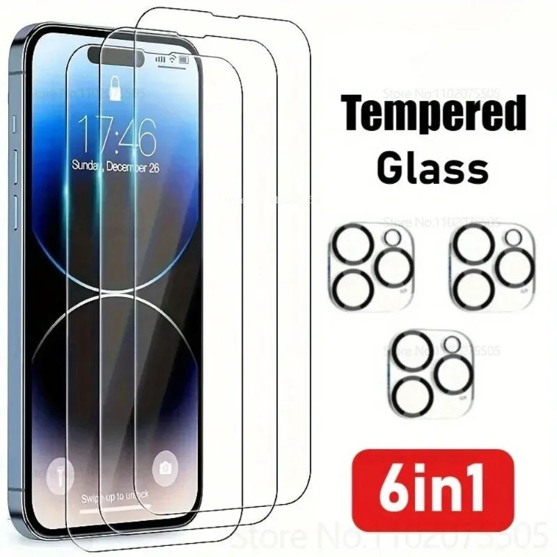 

[6-IN-1]3pcs HD Transparency Tempered Glass and 3pcs Camera Protector for IPhone 17 Air 16 17 Promax 13 12 Promax 14 Plus 15 Pro