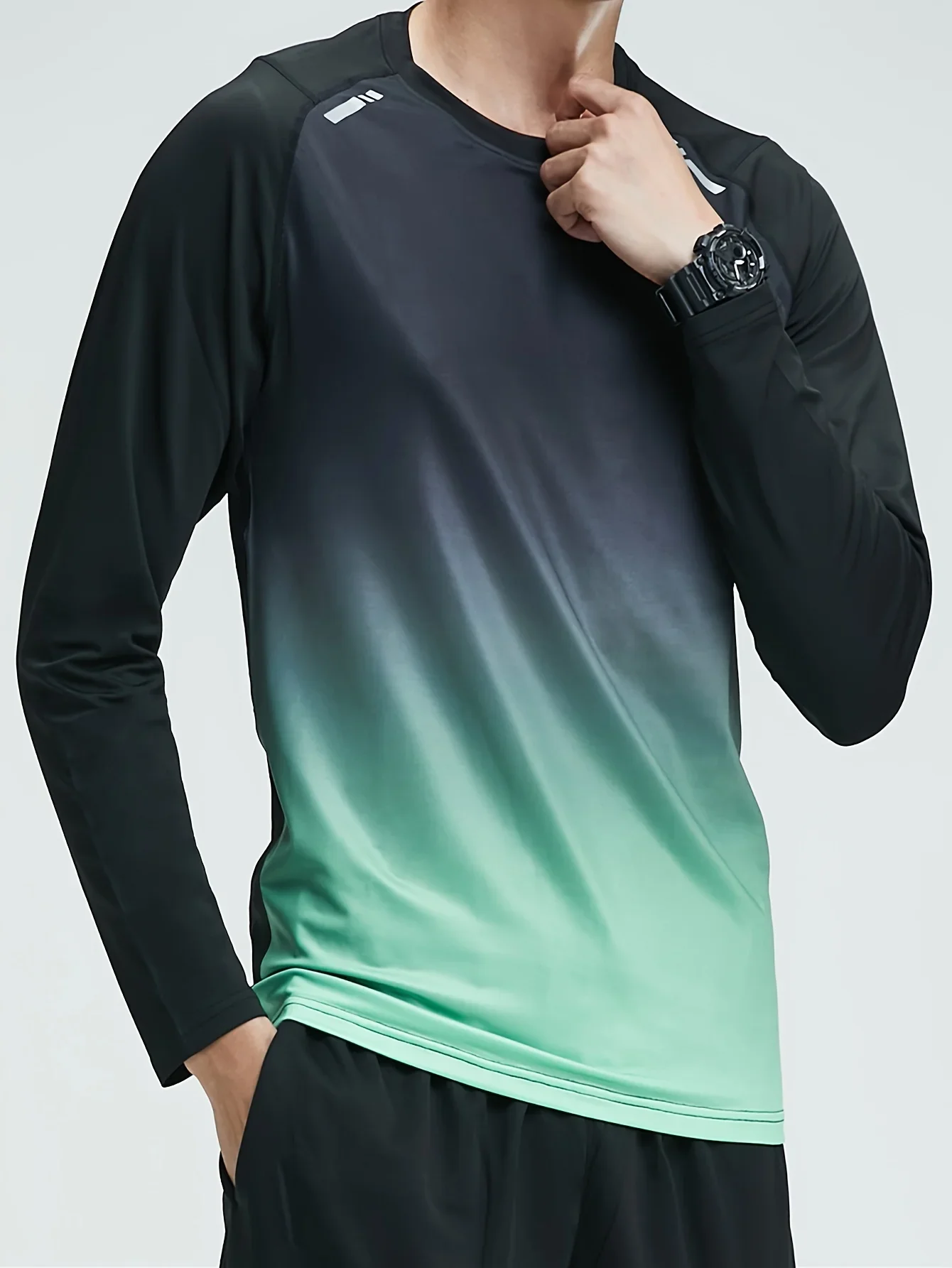 

Gradient sports speed dry shirt ice silk T-shirt men, running shirt basketball physical training shirt long sleeve T-shirt