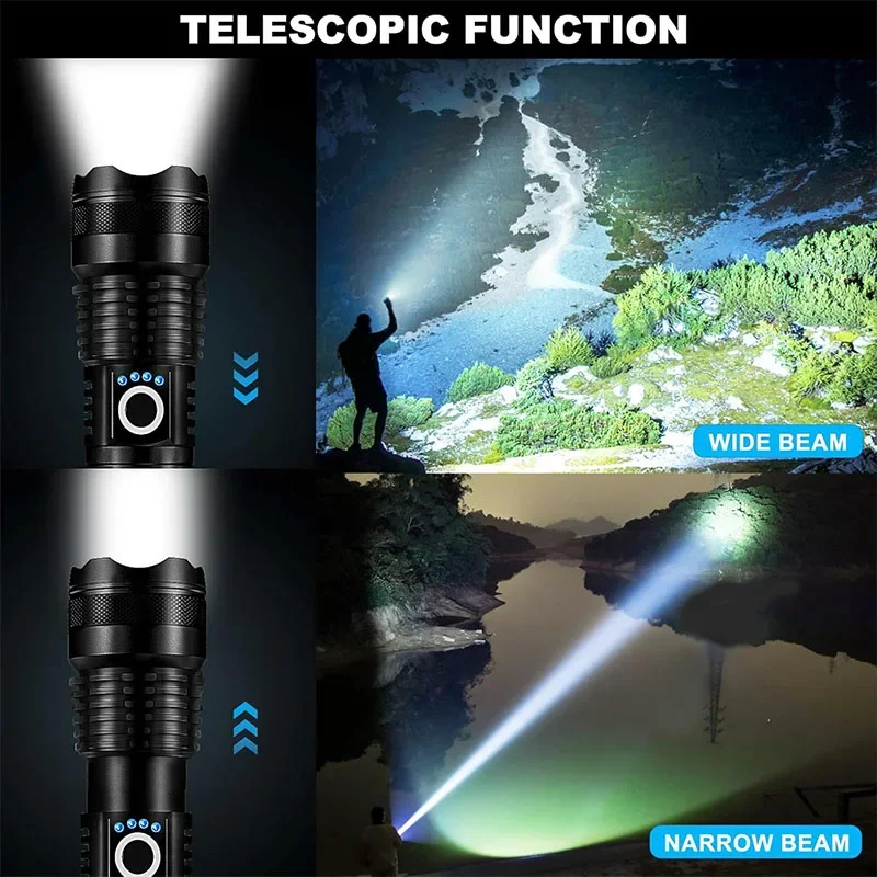 P50 Leistungsstarke LED-Taschenlampe – wiederaufladbare tragbare, ultrahelle Taschenlampe für Outdoor-Camping, Arbeit und Notfall