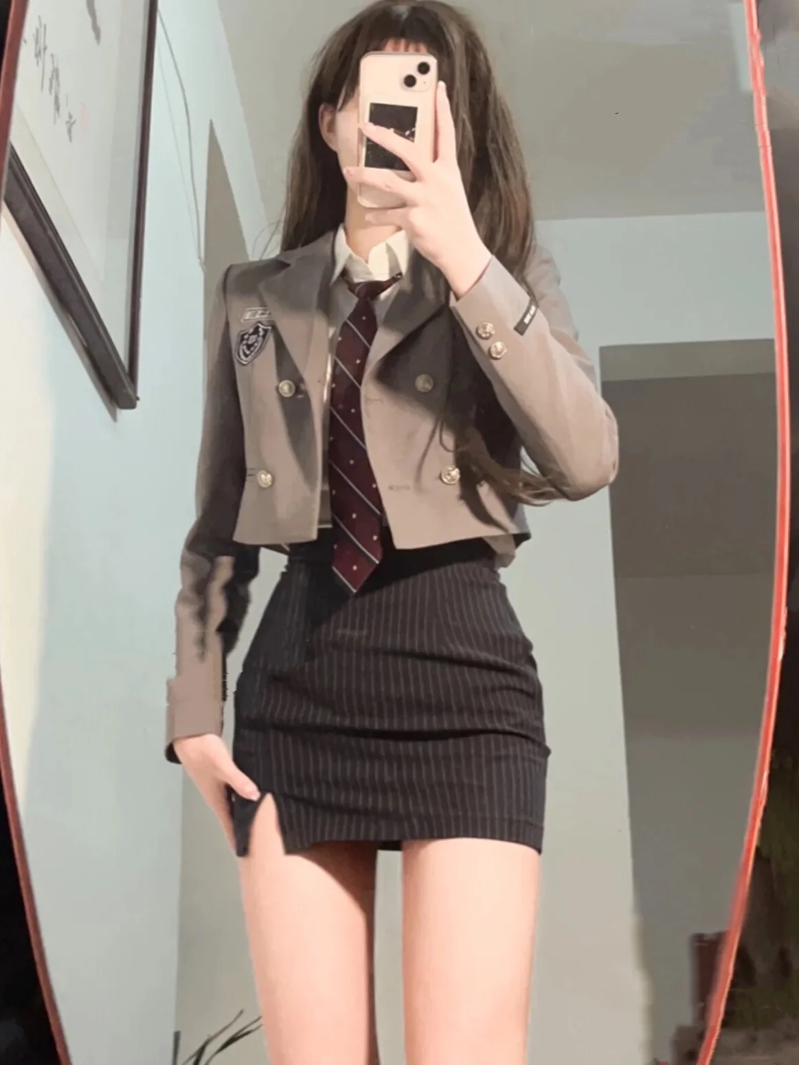 

Korean American College Sle JK orm Spicy Girl Suit Jaet High Waist Slimming Bodycon Skirt Tee Piece Set Faionable