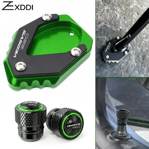 Para KAWASAKI Versys650 Versys 650 VERSYS 650 2011-2025 almohadilla ampliada de aluminio para motocicleta soporte lateral tapa de válvula de neumático