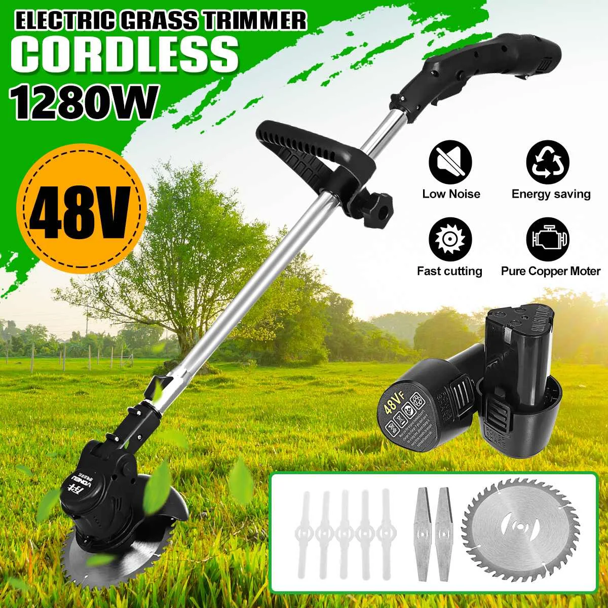Cortador de Relva Elétrico sem Fio Cortador Comprimento Ajustável Ferramentas de Jardim Pcs 3900mah li Battery 1280w 2000rpm