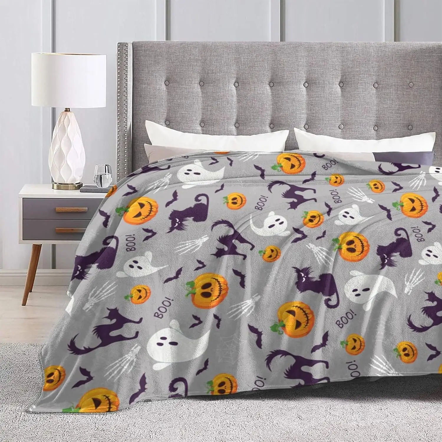 Halloween Blanket Pumpkin Cat Bat Ghost Throw Blanket Cozy Fleece Flannel Plush Bedding For Boys Girls Men Women Kids For Couch view 5