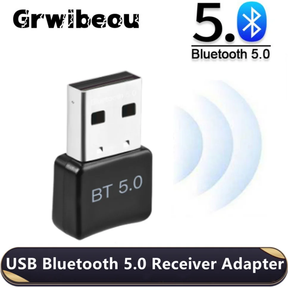 Grwibeou USB Bluetooth 5.0 Adaptor Dongle Bluetooth 5.0 Penerima Audio Pemancar untuk PC Mouse Nirkabel Keyboard Speaker Musik