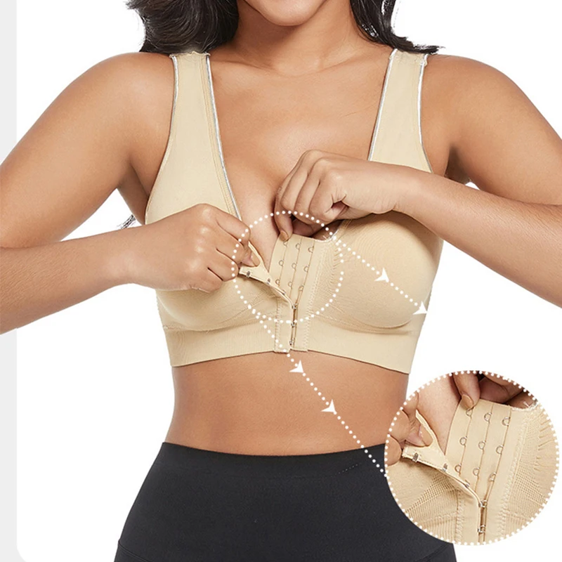 Sujetador deportivo de realce para mujer, sujetadores huecos de talla grande, Bralette sin aros acolchado, lencería Sexy con cierre frontal, Brasserie transpirable