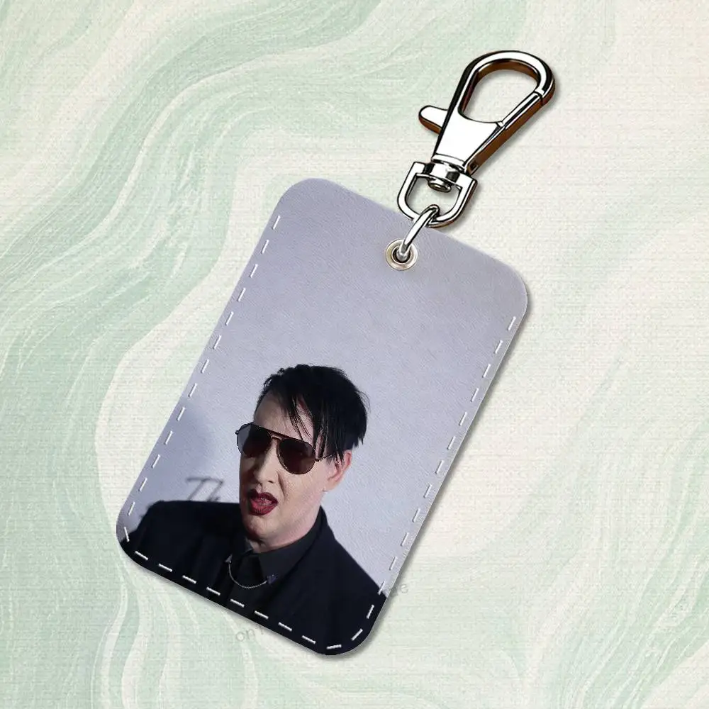 Étui pour cartes rectangulaire chanteur m-marilyn m-manson, porte-clés, sac pour cartes d'accès, porte-clés, porte-cartes en cuir, porte-clés d'accès