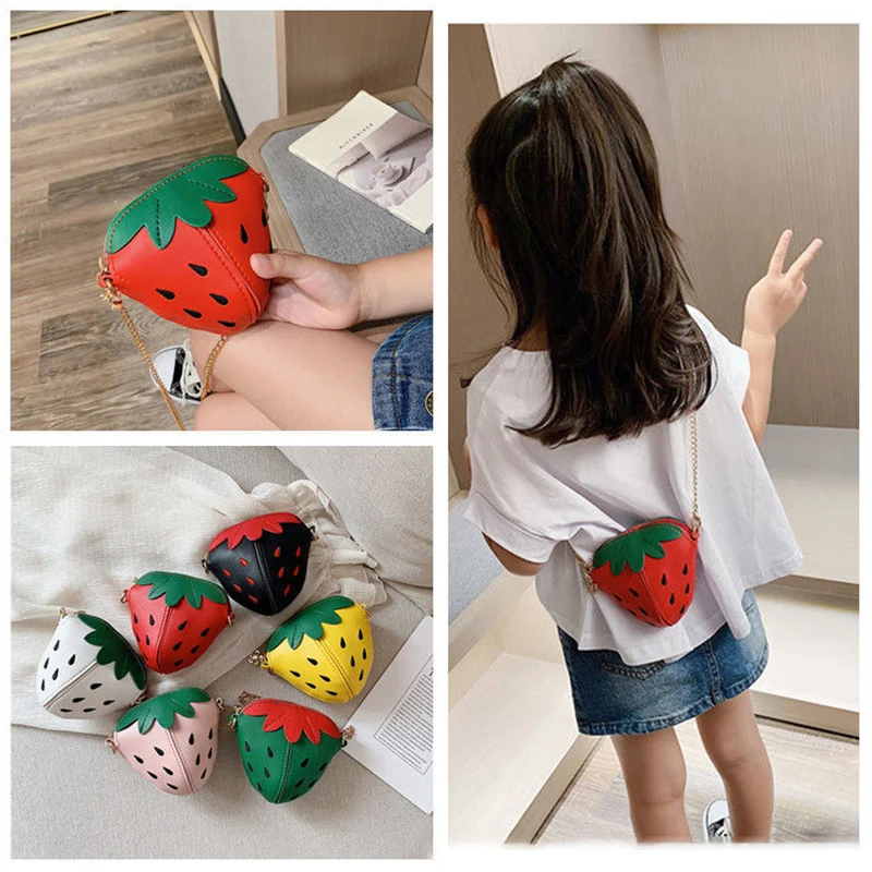 Cartoon Mini Strawberry Bag For Girls Cute Children's Small Shoulder Bag Coin Purse Crossbody Handbag Adjustable Shoulder Strap