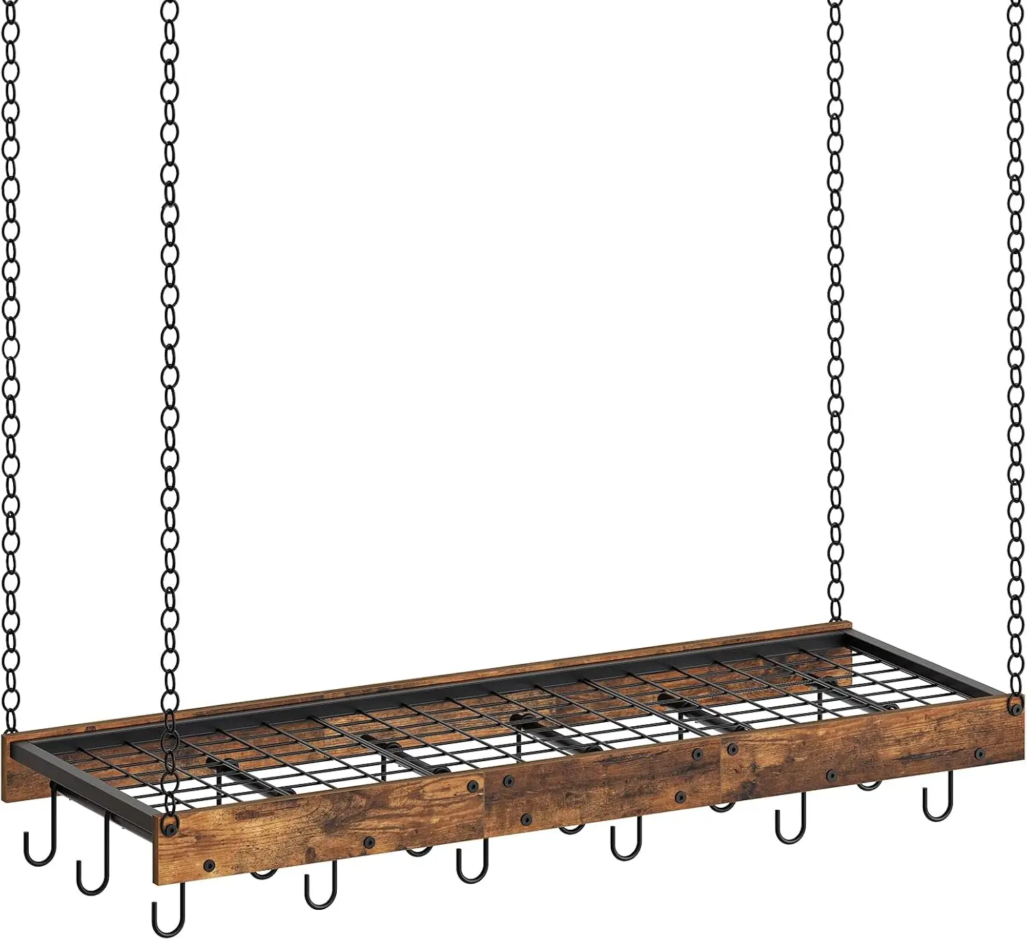 

Ceiling Wall Mounted Pot Rack with 18 Hooks, Industrial Style Cookware Storage Organizer, Rustic Brown and Black