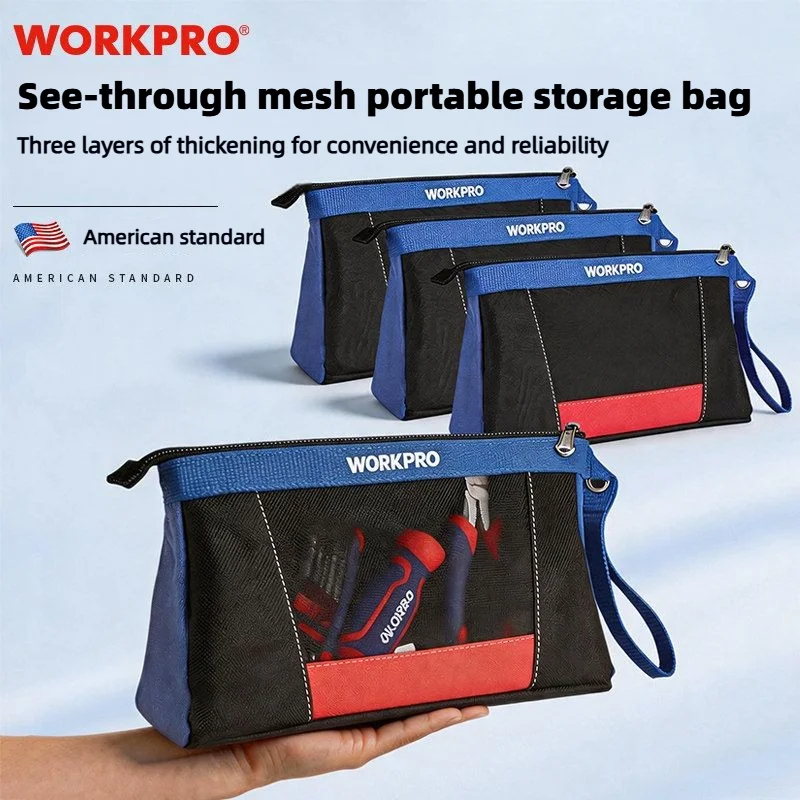 Workpro 12 Inch Transparent Tool Storage Bag 600D Oxford Cloth Large Capacity Visible Hardware Toolkit Wear-resistant Tool Kit