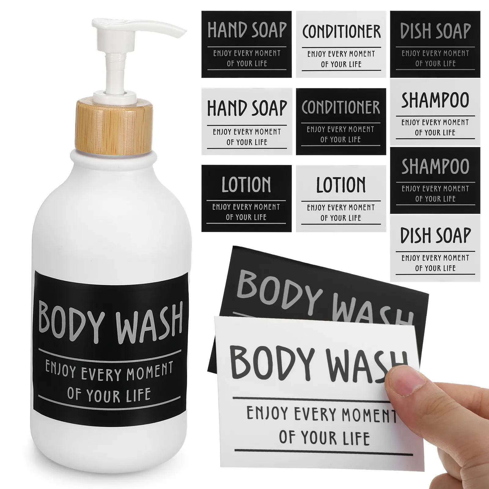 

12Pcs Waterproof Labels for Bathroom Organization Glass Bottles Shampoo Conditioner Body Wash Hand Soap Lotion Dispenser