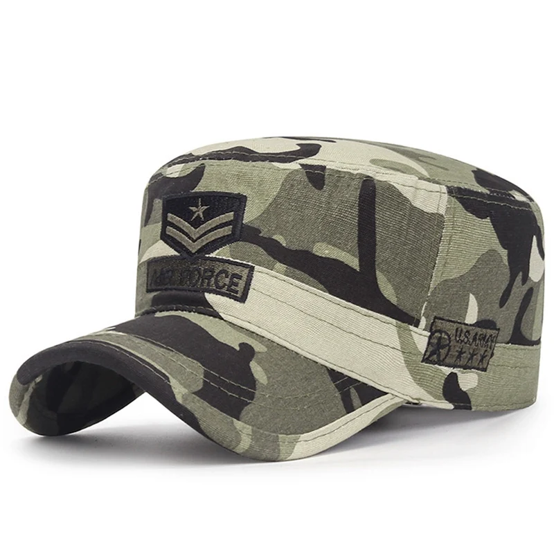 Military Cadet Hats Hunting Fishing Caps Men Women Embroidered Camo Visors 2023 Outdoor Retro Army Hats Classic Plain Cap Casual