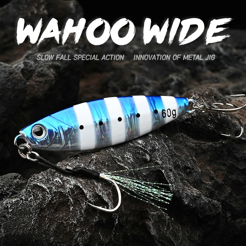 ALLBLUE WAHOO Wide Metal Jig Shore Jigging Spoon 20G 30G 40G 60G Casting Drag Sea Bass Lure Artificial Bait Fishing Tackle