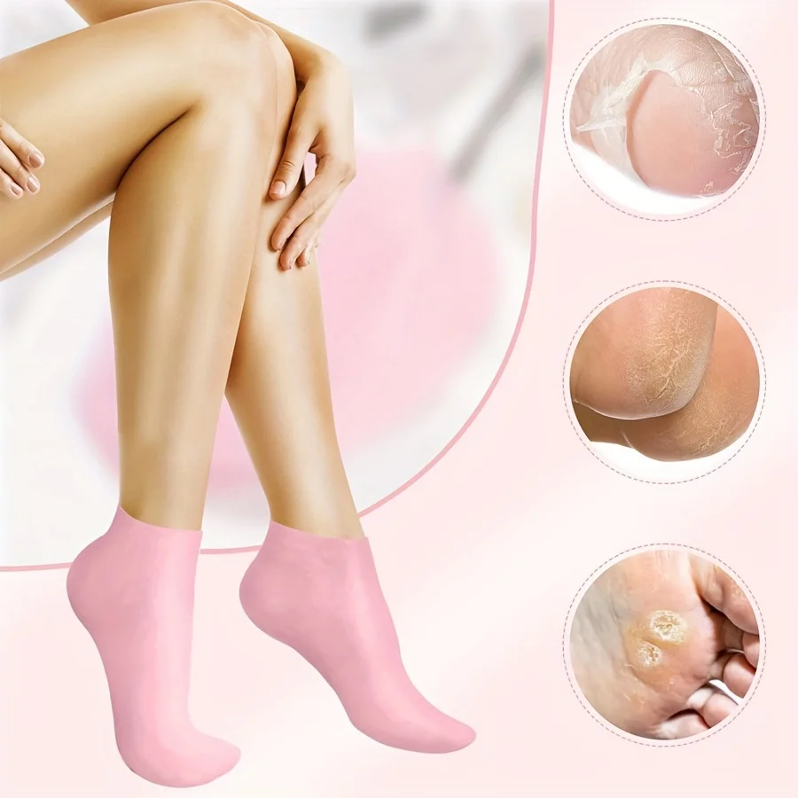 1 par de calcetines hidratantes de Gel de silicona para pies secos y agrietados, herramienta de cuidado de pedicura y masaje calmante