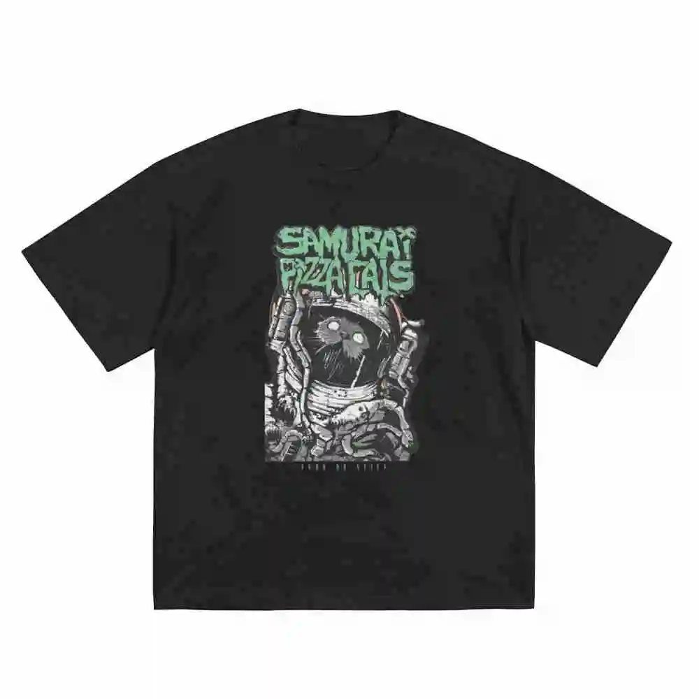 Samurai Pizza Cats Fear No Slice Astronaut Short Sleeve Tee 100% Cotton T-Shirt