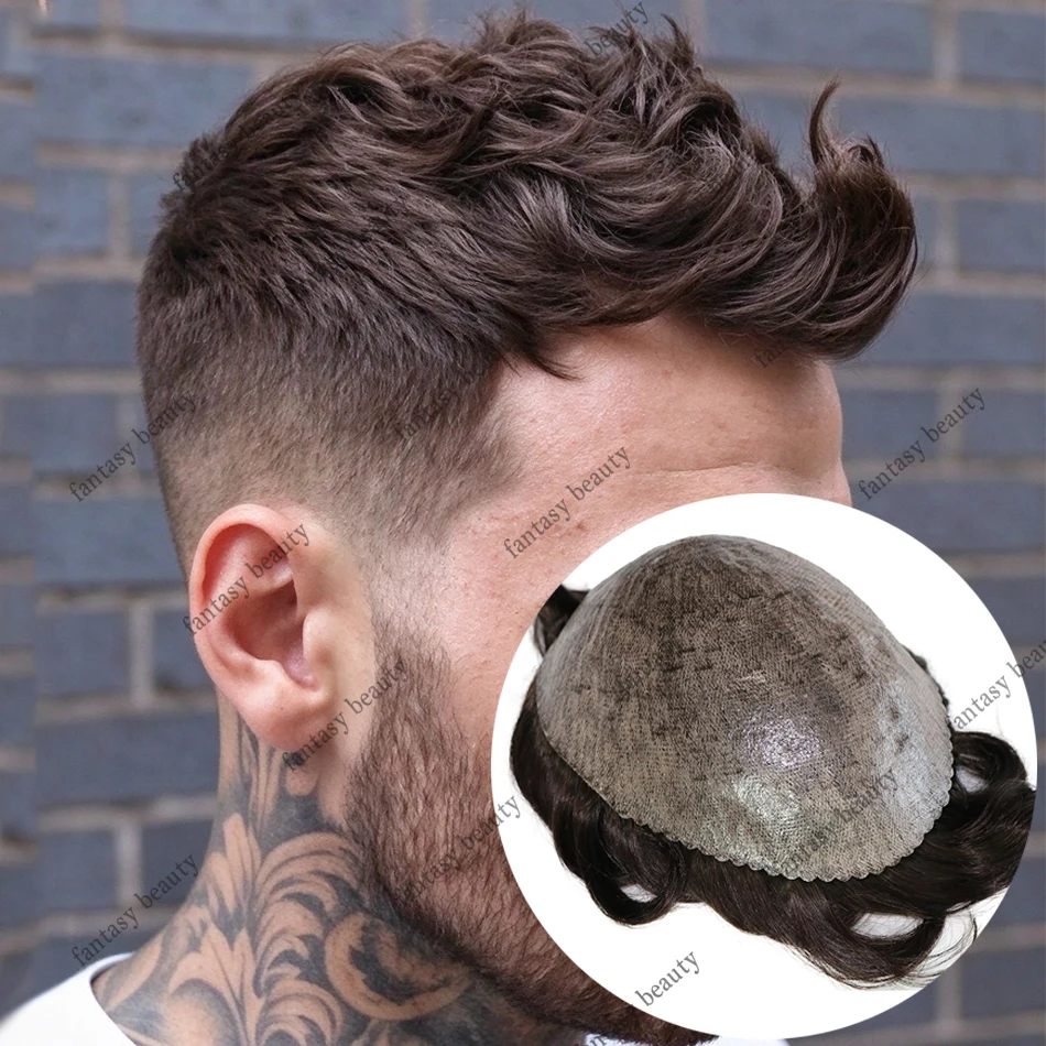 Grey 1B65 1B50 1B80 1B40 Mens Toupee Human Hair 30MM Wavy Super Durable Skinlike PU Hairpiece Natural Hairline Brown Hair System