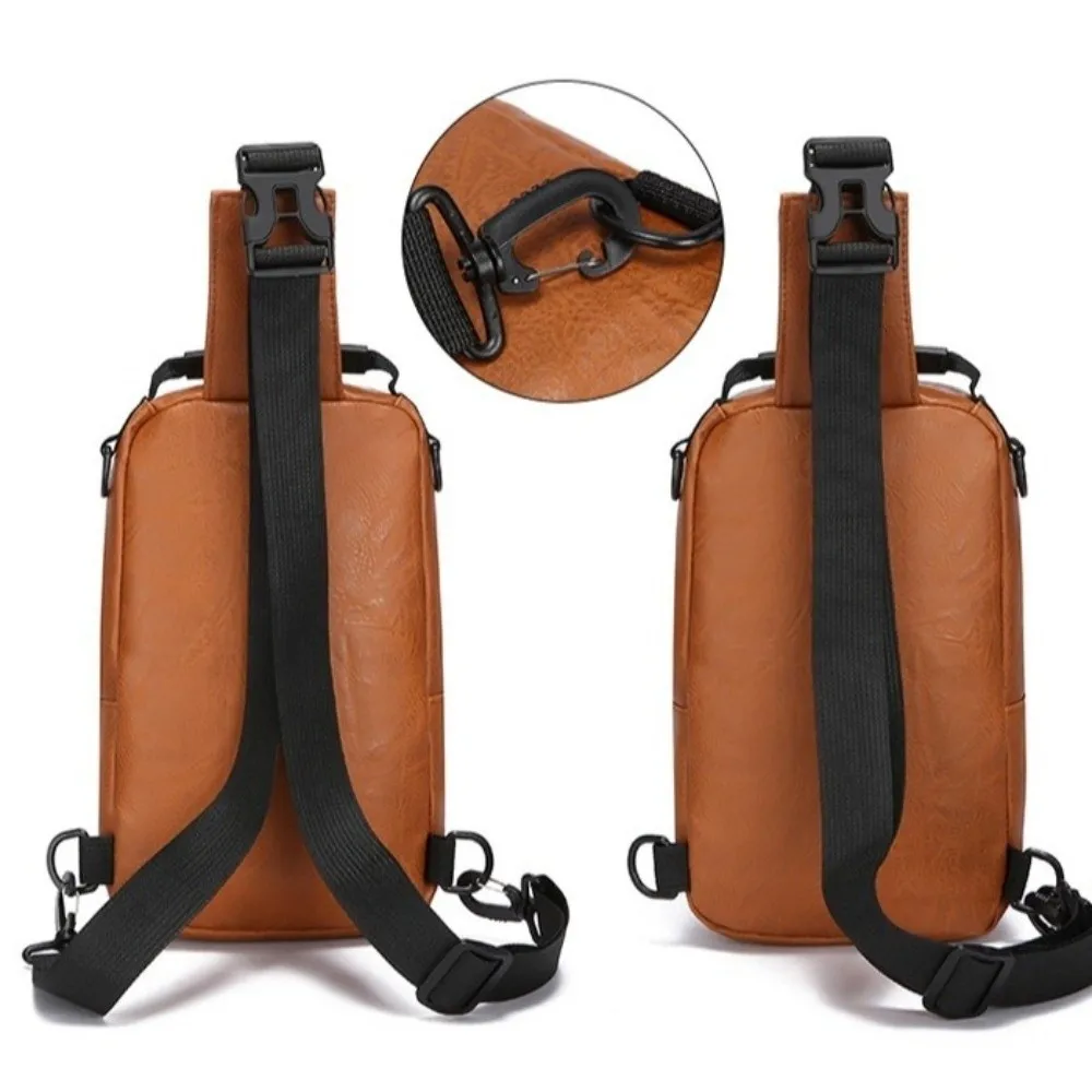 

Мужская нагрудная сумка из искусственной кожи, однотонная сумка через плечо с несколькими карманами, многофункциональная мужская сумка через плечо с регулируемым ремешком