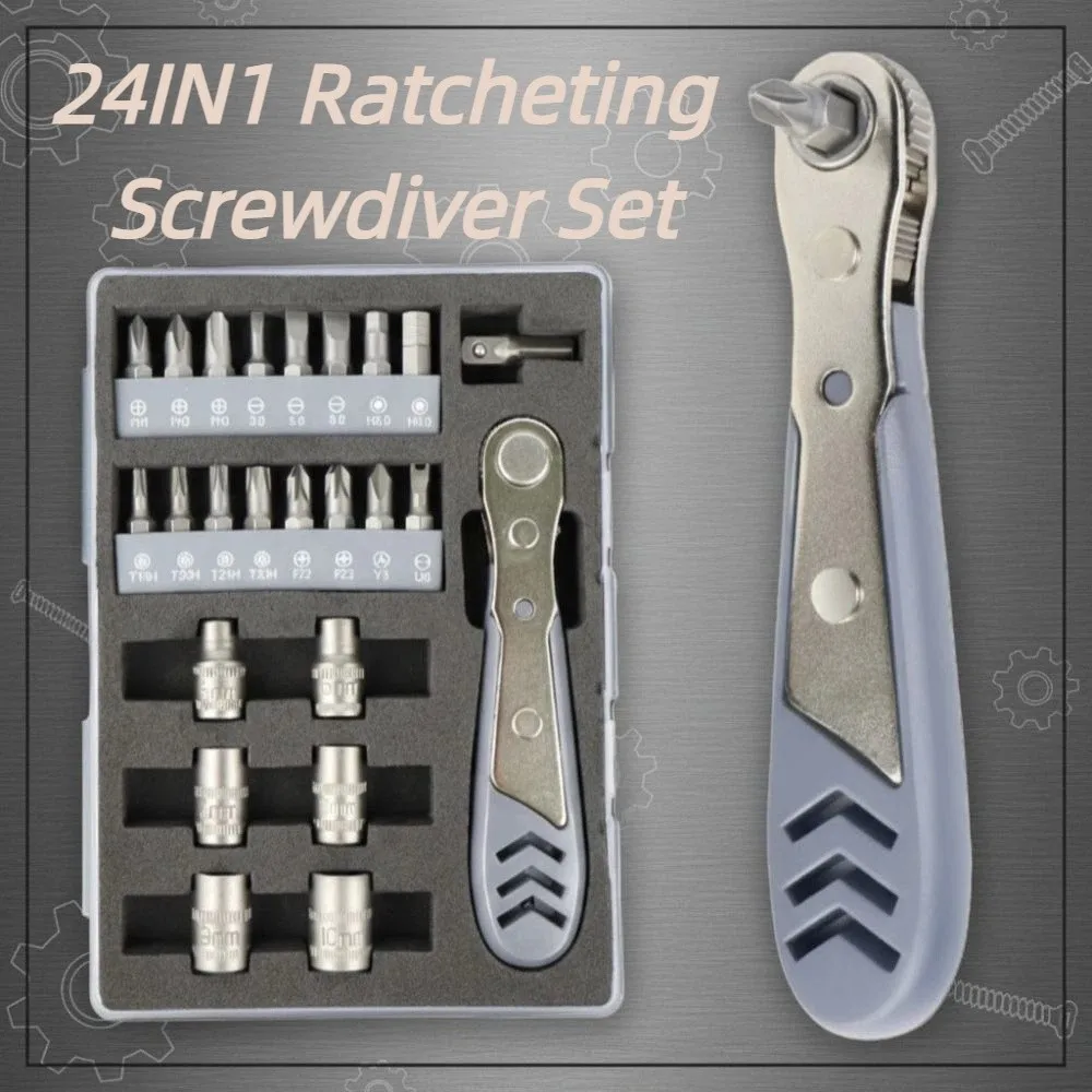 

24in1 Ratcheting Screwdriver Set Right Angle 36-Tooth Mini Ratchet Wrench Set Wear-resistant Anti-slip Offset Screwdriver Set