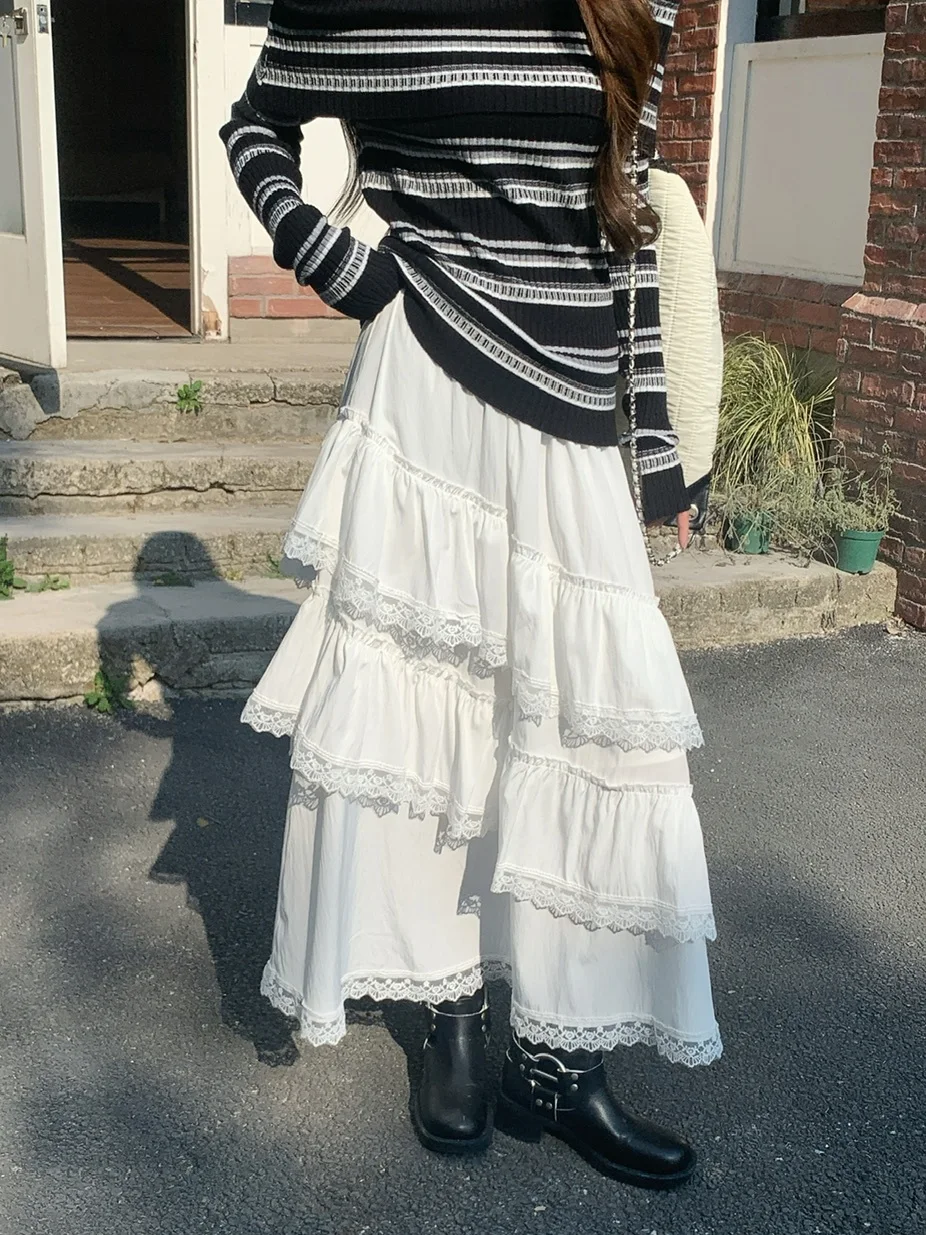 

Элегантная женская длинная юбка А-силуэта с кружевной отделкой, драпировкой и высокой талией, приталенная, для офиса, стандартный крой