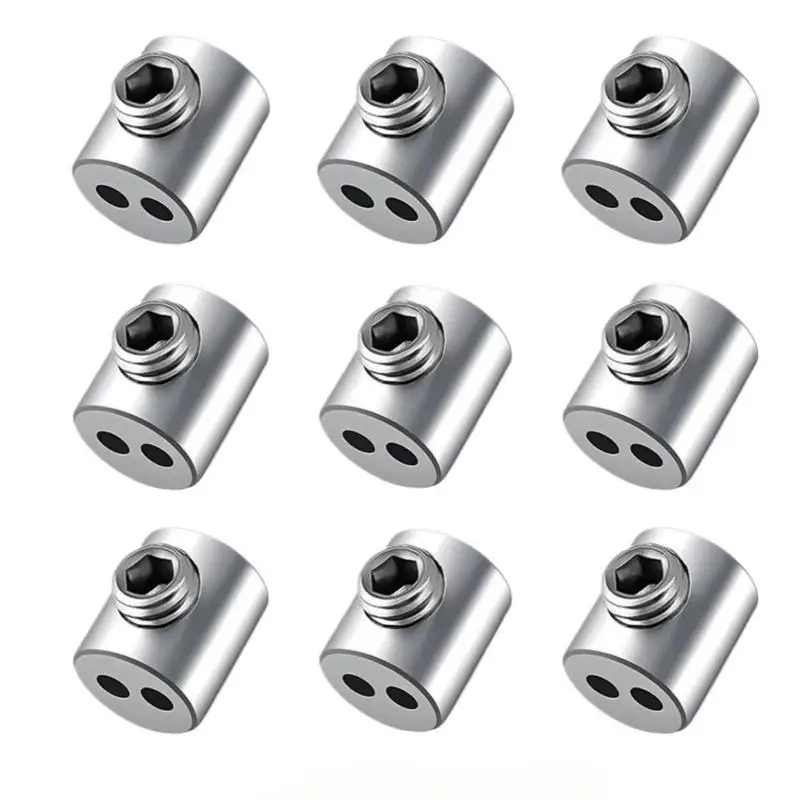 5PCS Steel Wire Rope Clamp Stainless Steel Cable Hanging Clip Double Hole Adjustable Screws Fixed Hardware Accessories