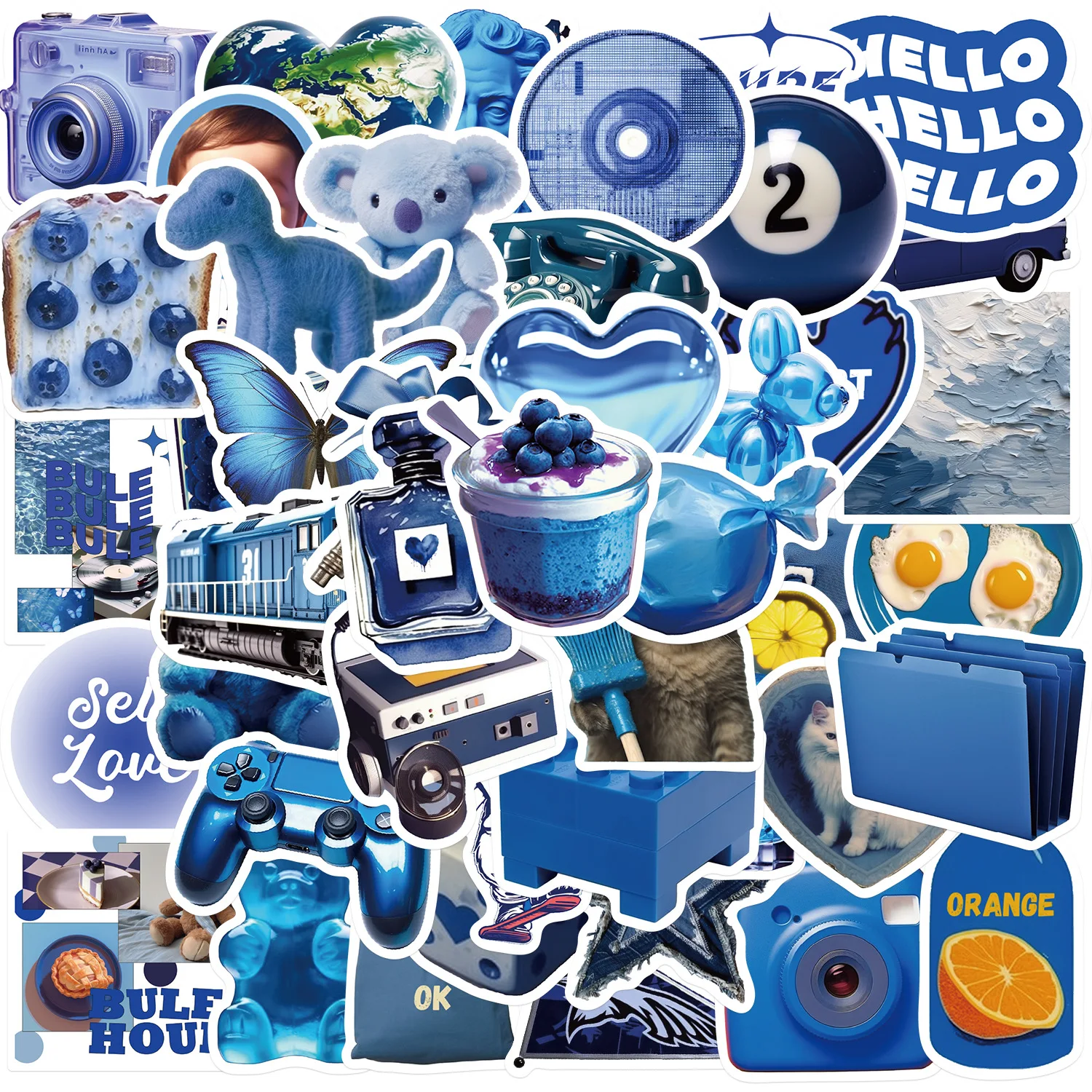 50pcs Dark Blue Objects Ins Style Series Graffiti Stickers for Laptop Helmets Desktop Decoration Stickers DIY Toys