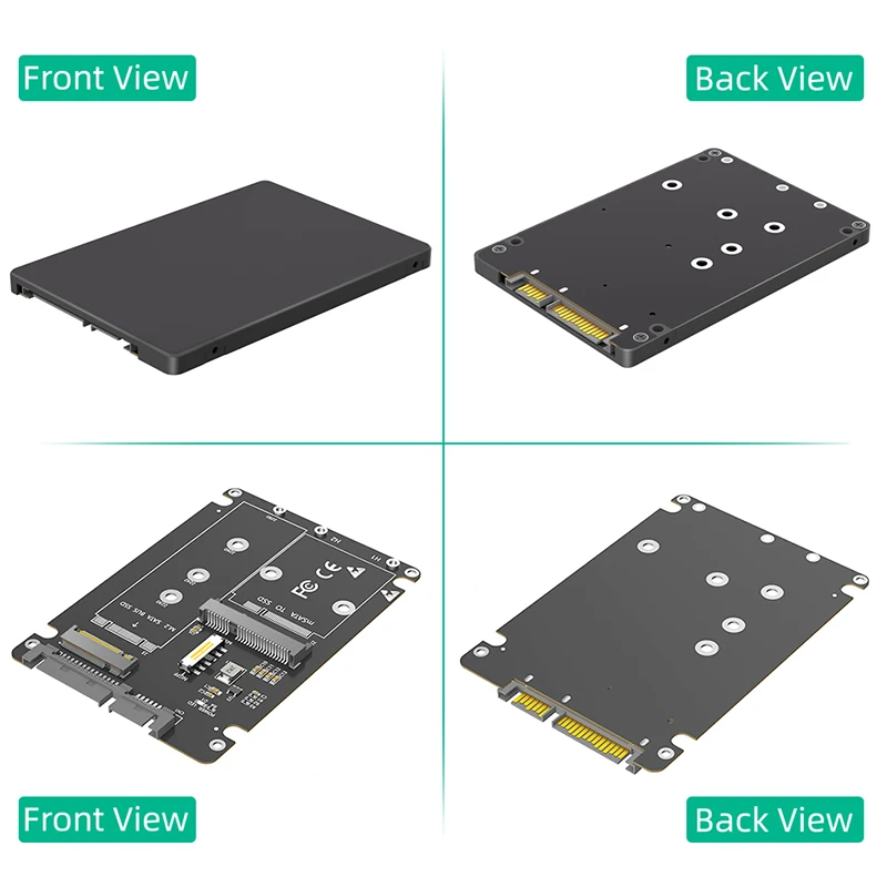 M.2/mSATA to SATA 3.0 Adapter Riser Card with Plastic Enclosure Support 2230 2242 2260 B Key NGFF M2 SATA Protocol SSD mSATA SSD