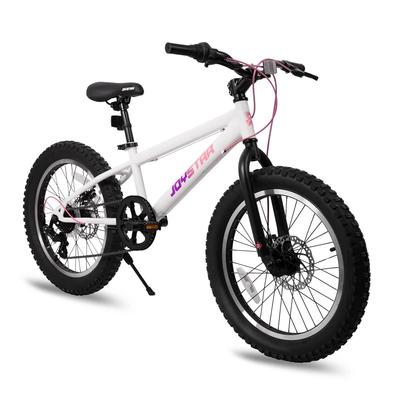 JOYSTAR 20 Inch Mountain Bike for Kids Ages 7-12 Year Old, Fat Tires, 7 Speed Shimano Drivetrain, Disc Brakes, Fat Tire, White