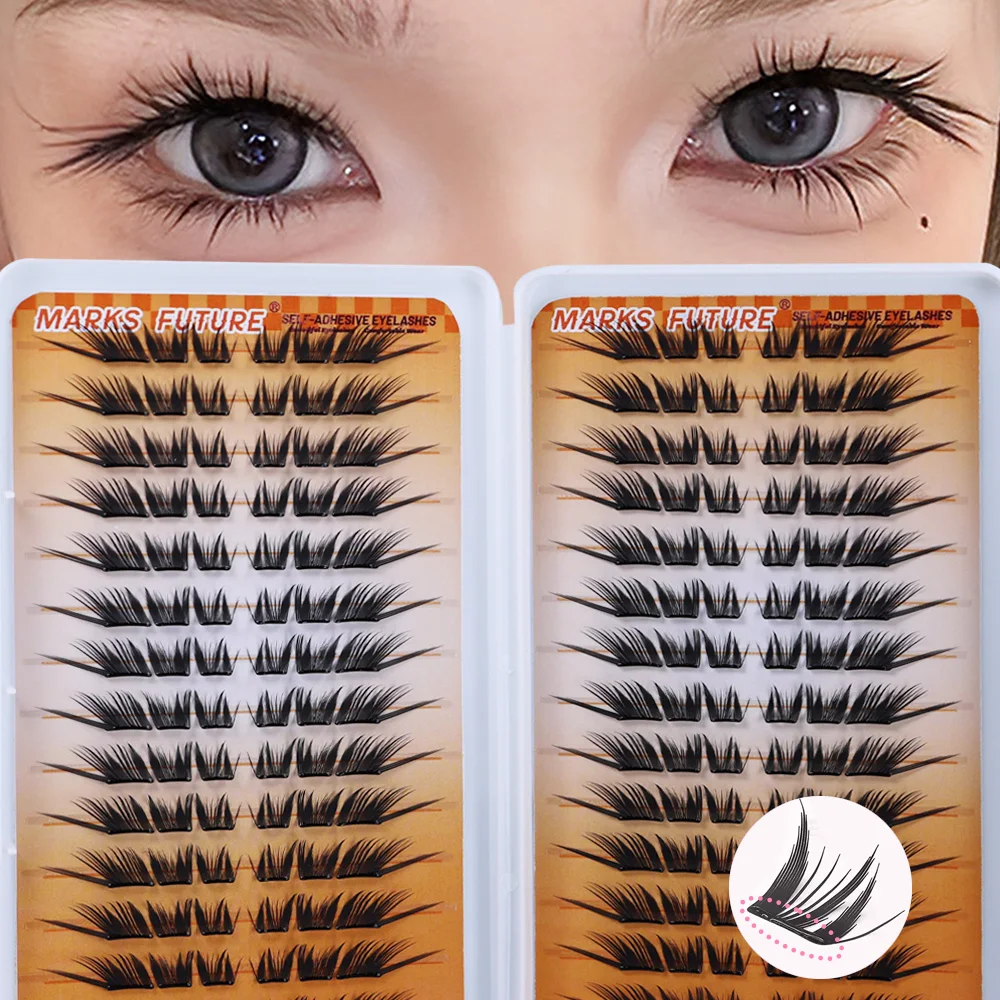 Black Swan Under the Moon: Glue-free false eyelashes, fox-eye makeup effect, salon-quality eyelash texture, as thin as paper for a seamless feel, 3-second quick application, beginner-friendly