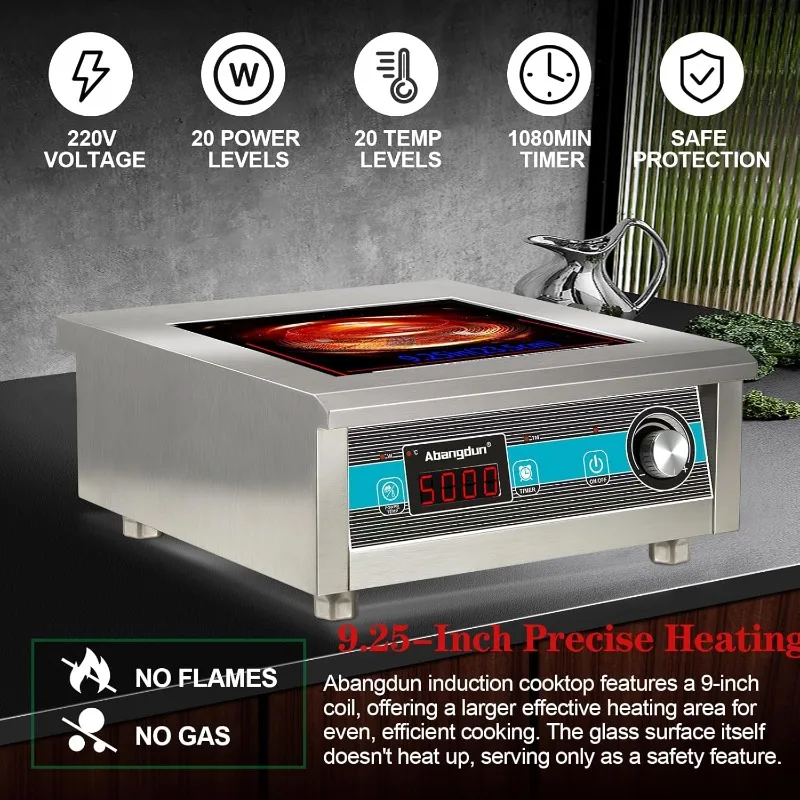 Commercial Induction Cooktop 5000W/220V Commercial Range Countertop Burners Hot Plate for Kitchen Restaurants