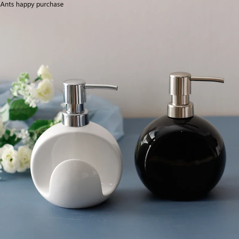 Image of 2-in-1 Keramik-Lotion-Flasche, Seifenspender, Dual-Purpose-Flasche, Schwammsitz, Händedesinfektionsflasche, Badezimmerzubehör, Seife
