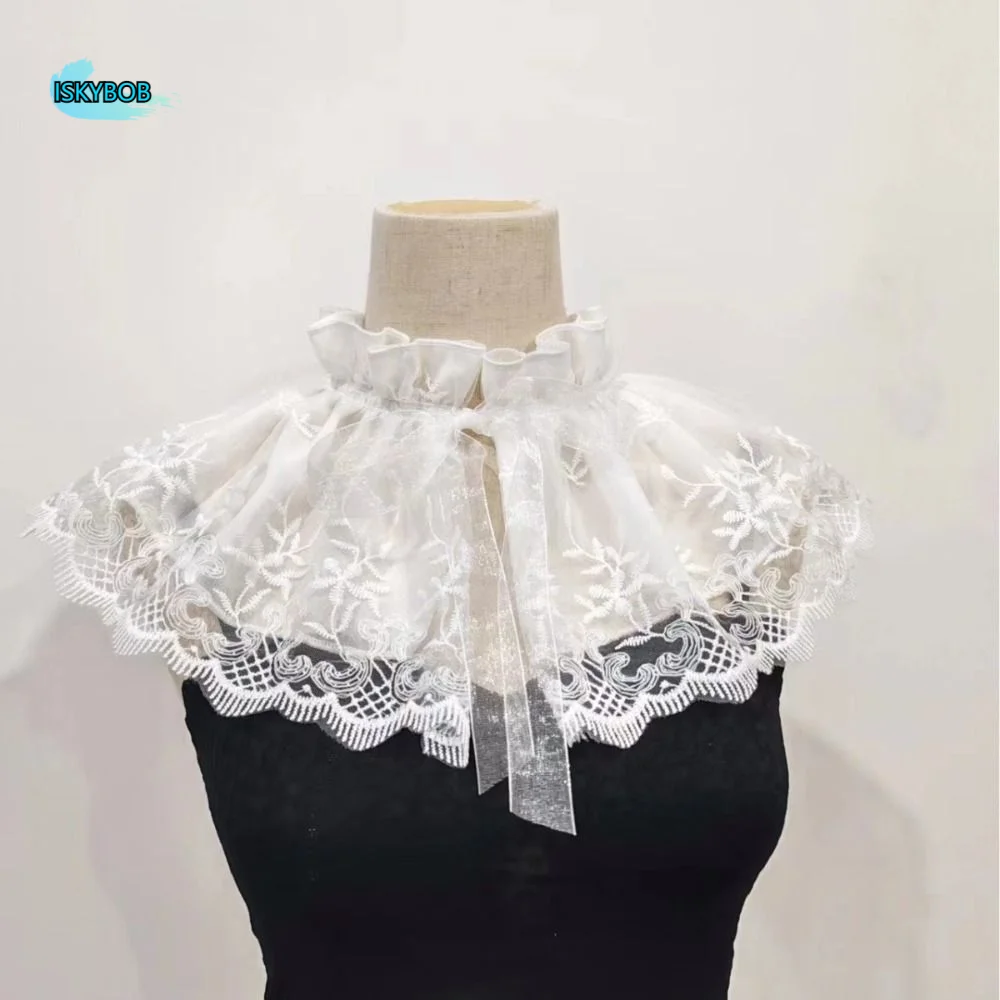 

Cape Embroidered Lace Fake Collar Small high collar Embroidery Blouse False Collars Cloak Floral Flower Scarves