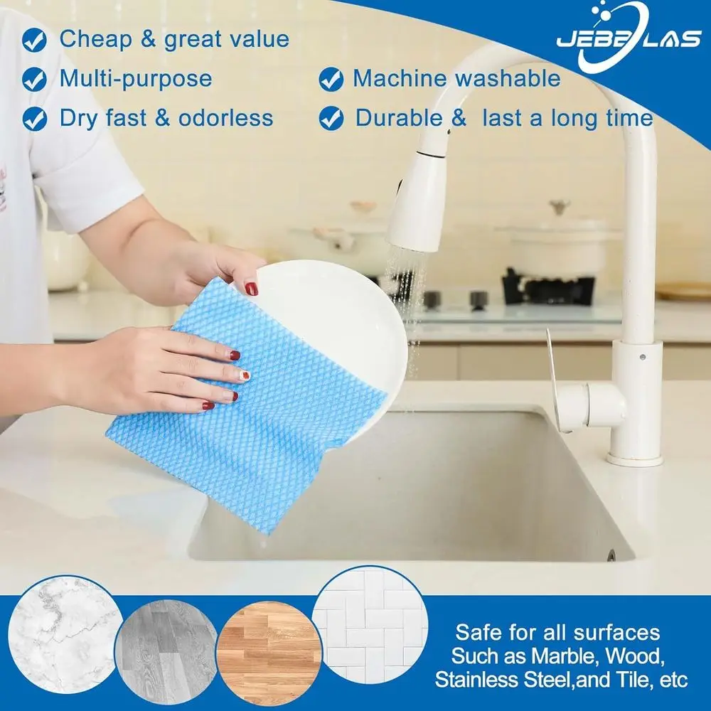 50-Pack Blue Reusable Cleaning Towels & Dish Cloths with Handy Wipes