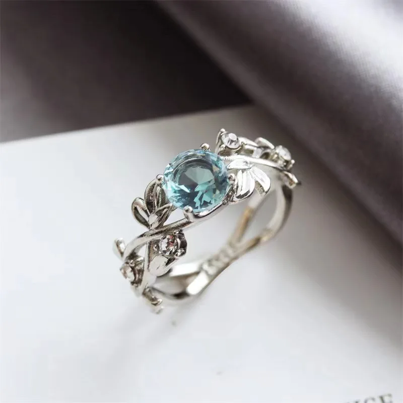 

Aquamarine Branch Shaped Ring Trendy Minimalist Women Daily Wear Hand Jewelry Accessories