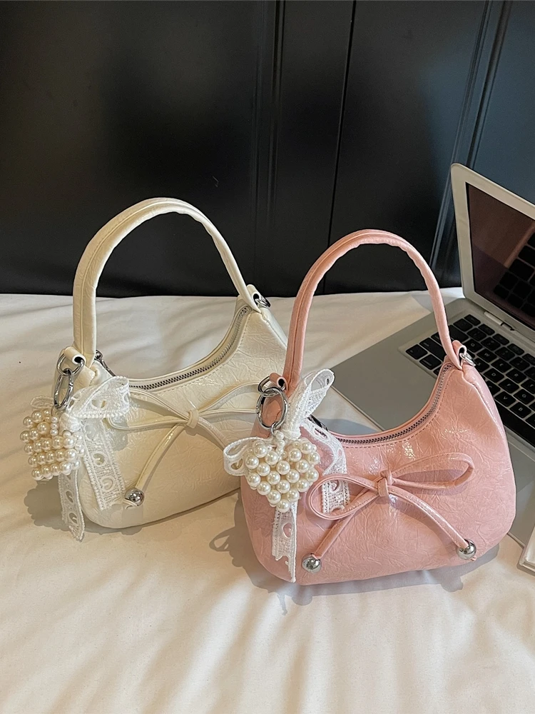 

Fashionable Bow Women's Handbags Korean Edition Trend Solid Color PU Leather Messenger Bag Exquisite Commuting Shoulder Bags