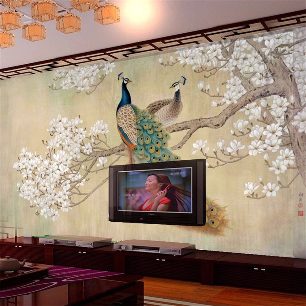 custom photo bird Peacock wall paper home decor modern art paint American wallpaprs living room bedroom backdrop Magnolia mural