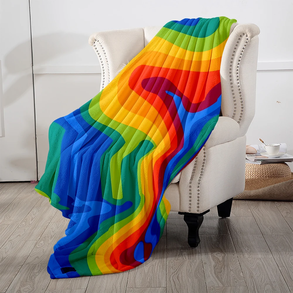 Rainbow Fluid Waves Blue Cute Flannel Fleece Throw Blanket Soft Plush Bed Couch Cover Perfect Gift for Women Girls Kids