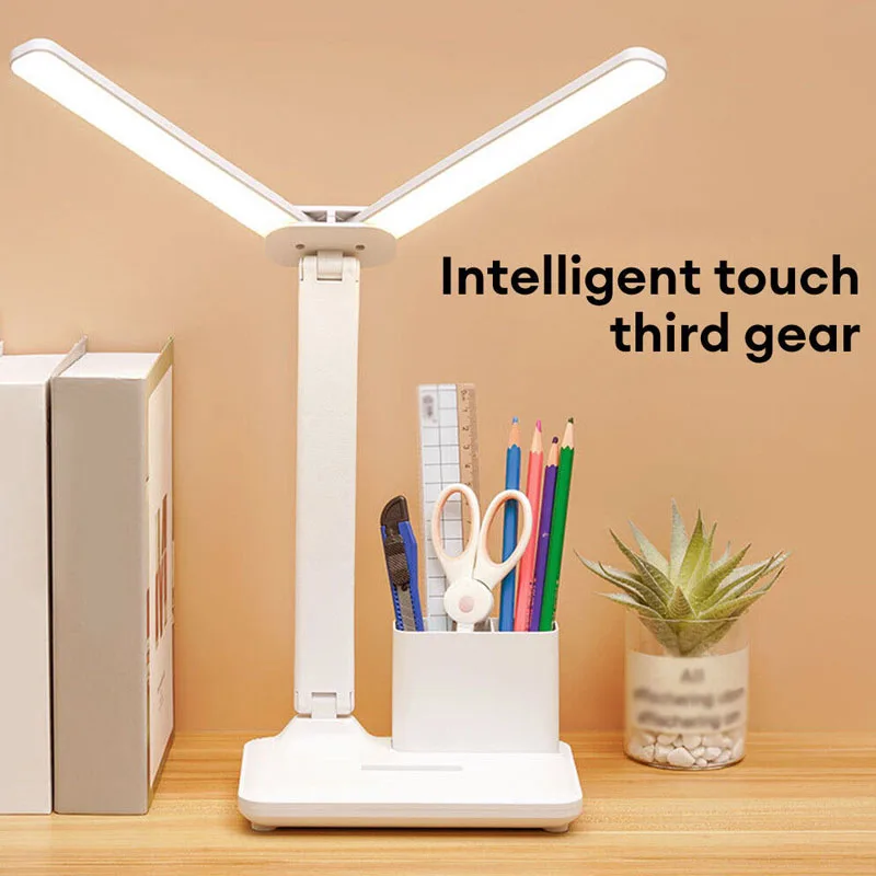 LED Double Head Table Lamp, Desk Lamp, USB Chargeable, Touch, Foldable Table Light, Proteção para os olhos, Desktop Reading Night Lights