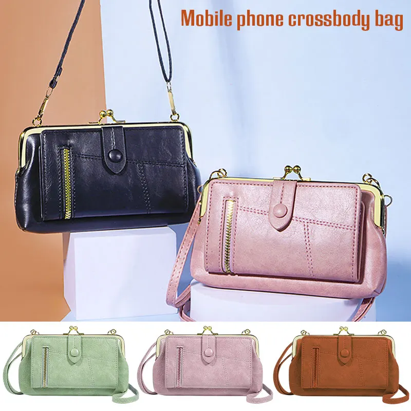 Women Pu Leather Zip Crossbody Shoulder Clutch Bag Purse Wallet Mobile Phone Bag Vintage Fashion Multi-Slot Shoulder Bag