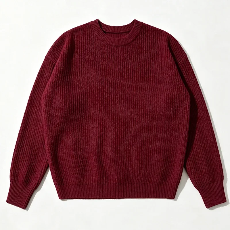 Herren Einfarbiger Strickpullover Frühling Herbst Lässige Mode Gerippte Textur Langarm Lockerer Rundhals-Strickpullover – Detail 18