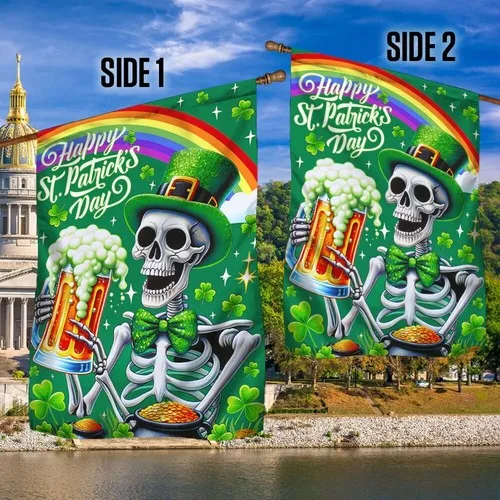 St Patrick's Day Funny Skeleton Drinking Beer Flag Graden Flag XXH LLP LLX uui