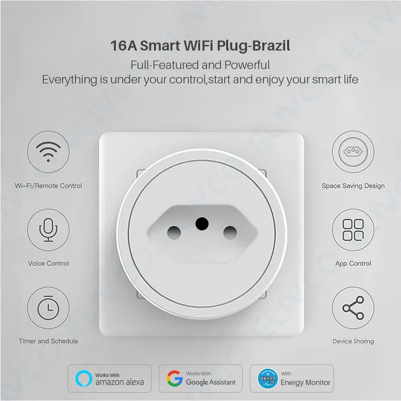 Brazil Smart Plug WiFi Socket 16A Power Monitor Timing Function Tuya SmartLife APP Control With Alexa Google Assistant