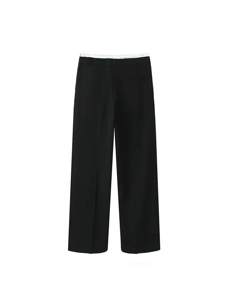 Women New Casual Splicing Design Wide Legged Pants Spring Korean Loose High Waist Versatile Double Waist Women's Versatile Pants
