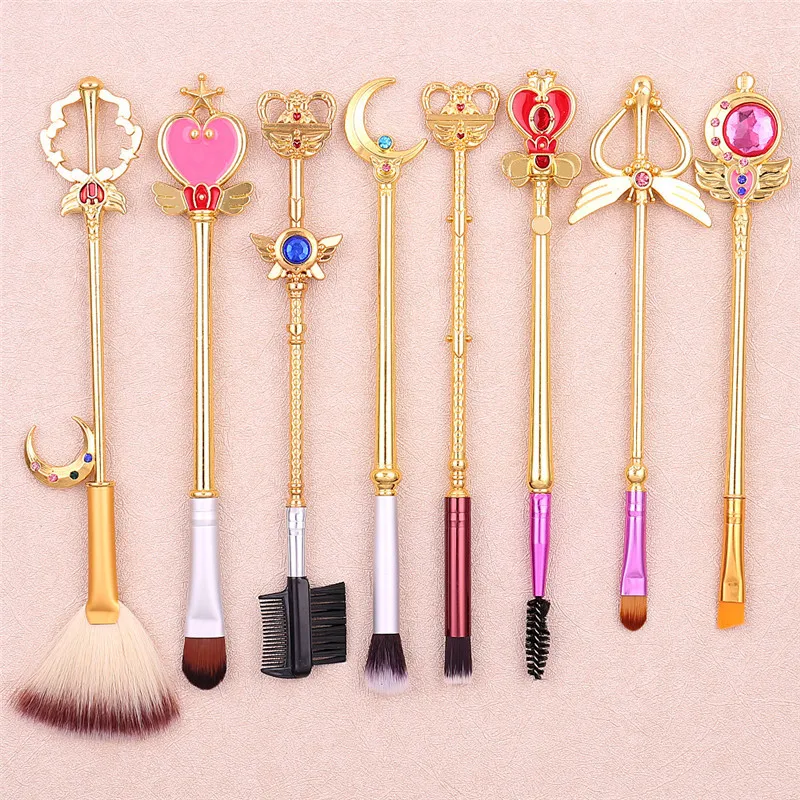 8pcs/set Makeup Brushes Set Cartoon Sailor Moon Anime Cosplay Magic Wand Prop Accessories Lip Blush Eyeshadow Women Make Up