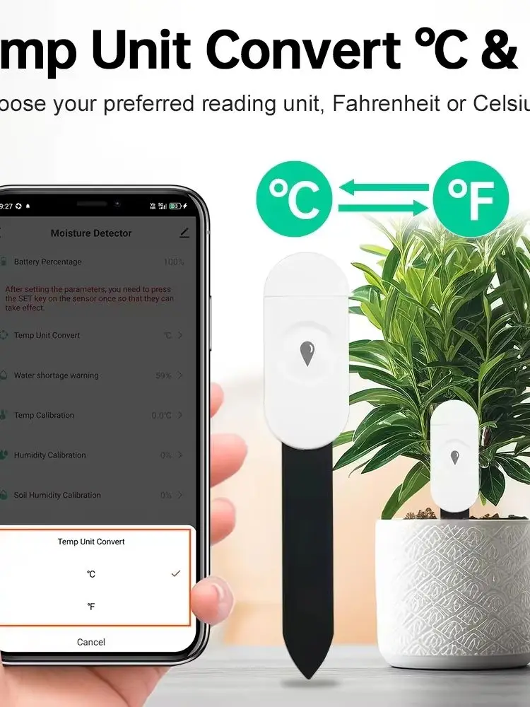 Zigbee Temperatur- und Feuchtigkeitsdetektor, Intelligenter Bodentester, Feuchtigkeitssensor, Echtzeit-Überwachung per Telefon-App für Haus und Garten