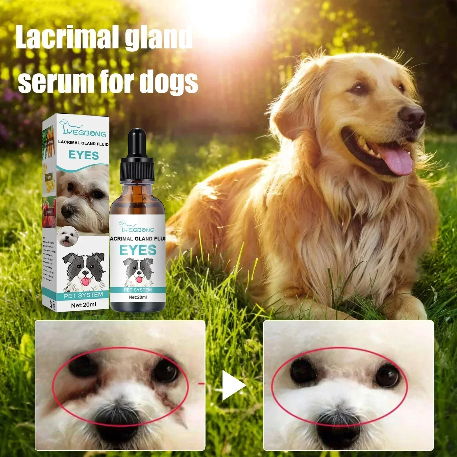 20ml Pet Tear Stain Cleaner Cat Dog Eye Tear Stain Removal Essence Pet Topical Conditioning Dog Eye Wash Tear Stain Cleaner