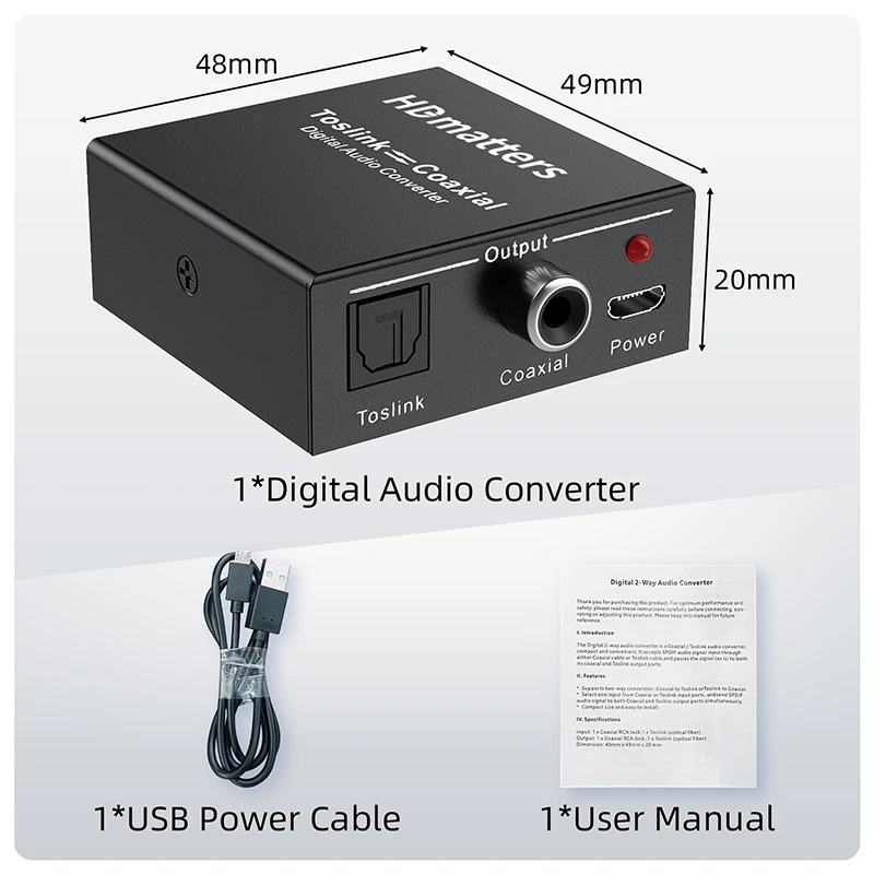 Digital audio converter Bi-directional RCA Digital coaxial to optical toslink converter Optical SPDIF Toslink to Coaxial