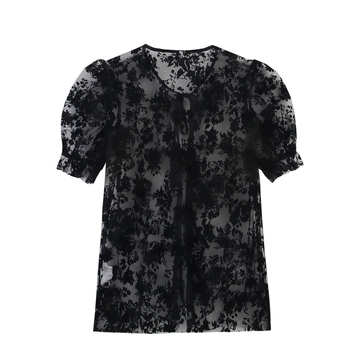 Csa de Veludo de Design Faion Primavera Nova para Mulheres com Decote Redondo e Manga Curta em Fibra de Poliéster Corte ...